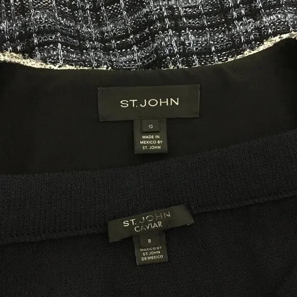 BEAUTIFUL st john knit Blue silver shimmer jacket skirt suit size 8 10 - Picture 10 of 10